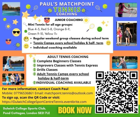 Junior and adult tennis classes in Dulwich.